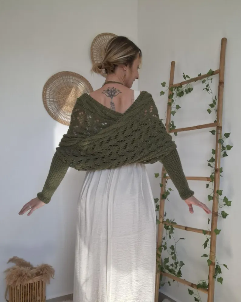 🥰Summer Sale-50% OFF💛Scarf with Sleeves, Boho Shrug Cardigan, Wrap Sweater Women, Boho Weeding Shawl