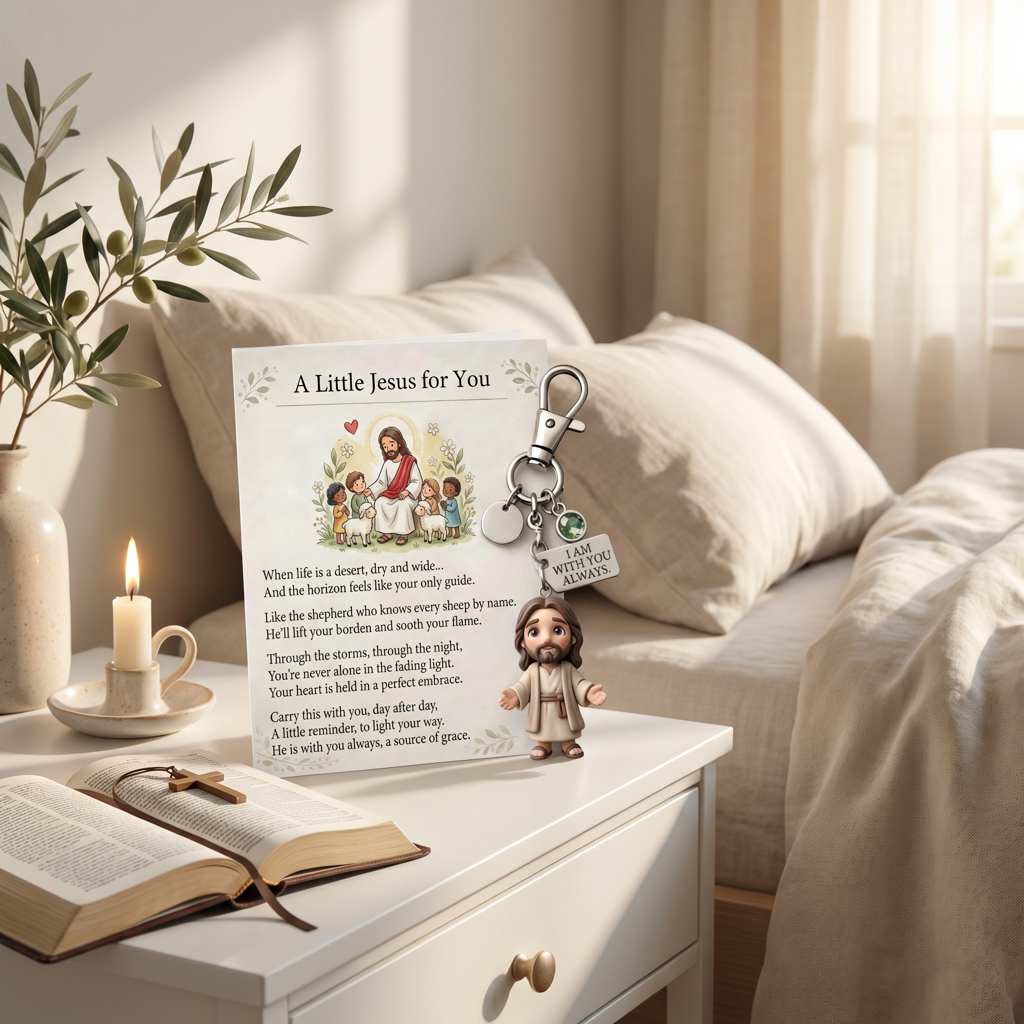 "A Little Jesus for You" - Comforting Pocket Reminder Keychain & Poem Card Gift Set 🌟🙏