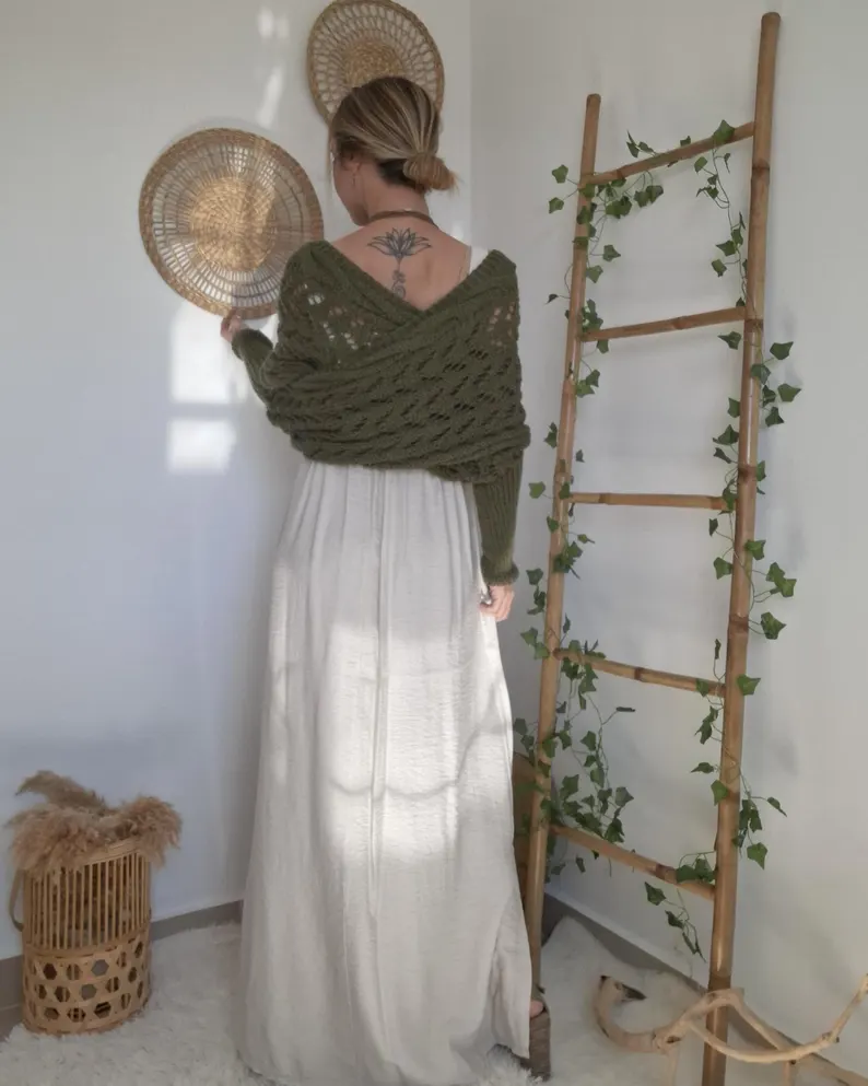 🥰Summer Sale-50% OFF💛Scarf with Sleeves, Boho Shrug Cardigan, Wrap Sweater Women, Boho Weeding Shawl